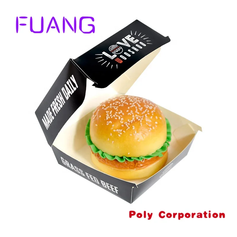 Custom  Burger Box Custom Fast Food Packaging Kraft Paper Disposable Packaging Encase For Hamburgers Takeaway