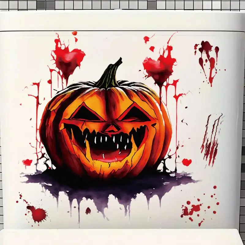 Bloody Pumpkin Fangs Halloween Decorations Toilet Sticker Horror Bathroom Decoration Wall Sticker Window Clings home Decals