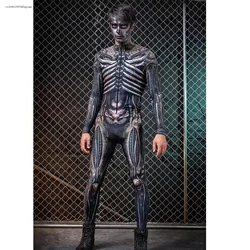 Mechanical CyberPunk Catsuit Women Men Zipper Jumpsuit Zentai 3D Bodysuit Halloween Skeleton Cosplay Costume Elastic Rompers