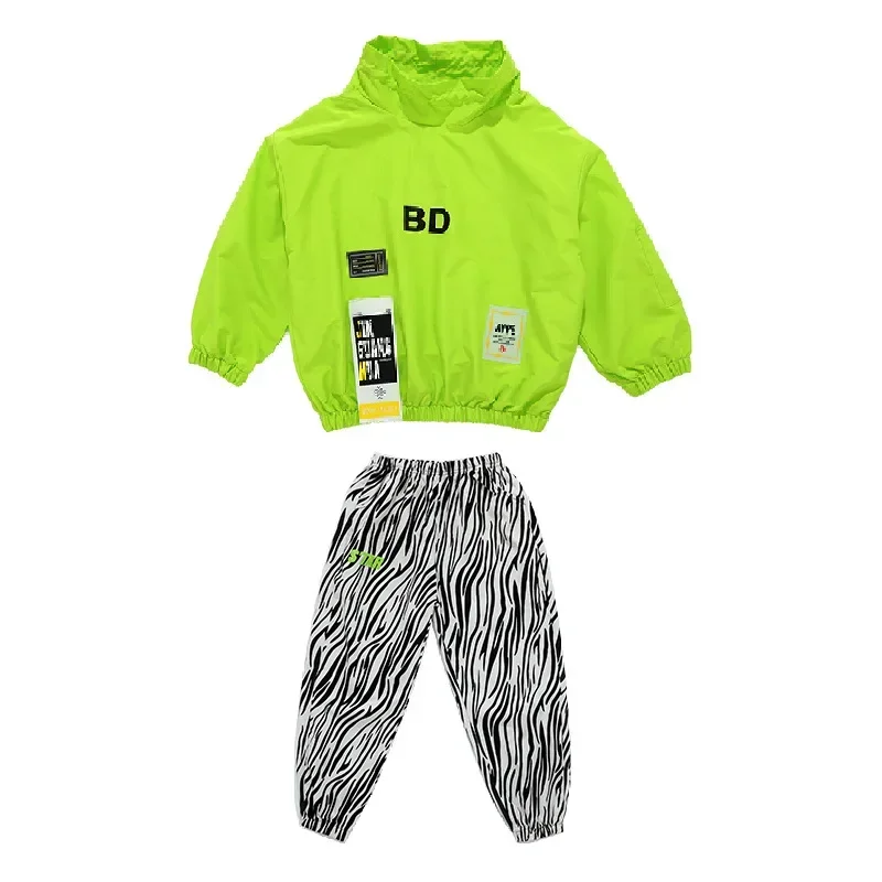 Hip Hop Jungen einfarbig Pullover Tarnung Hosen Mädchen Sweatshirt Jogger Kostüm Kinder Jazz Tanz Kleidung Set Kind Streetwear