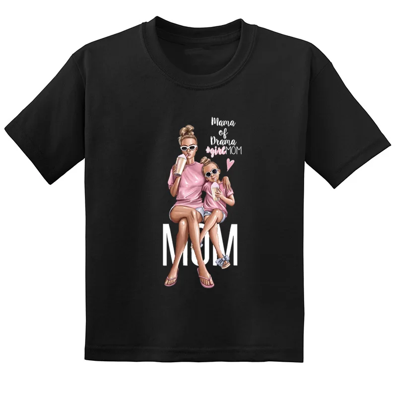 Matching Family Outfits Super Mom & Daughter Print Boys Girls Black T-shirt Mother\'s day Present Clothes Kids&Woman Funny Tshirt