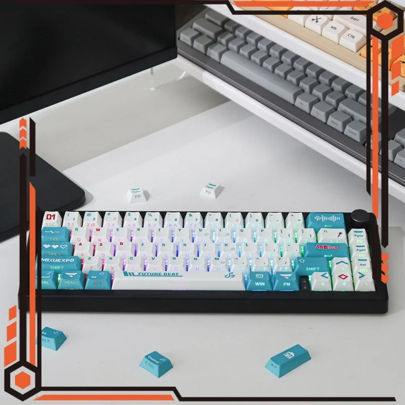 Imagem -02 - Miku Lado Transparente 130 Chave Teclado Mecânico Keycap Pbt Sublimação Térmica Azul Original Fábrica Adaptação de Altura 61 87