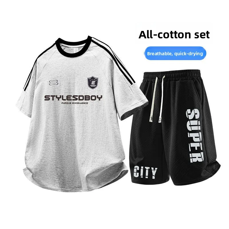 

Summer Youth M Faionable Cotton T-irt And orts Set for Junior And High School Students Comfortable Casual Sportswear