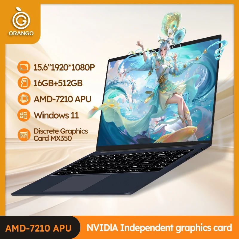 ORANGO Laptop Windows 11/10 AMD A4-7210U 16GB RAM 512GB SSD Backlit Keyboard Notebook 15.6" Full HD 1920x1080 Portable Computer