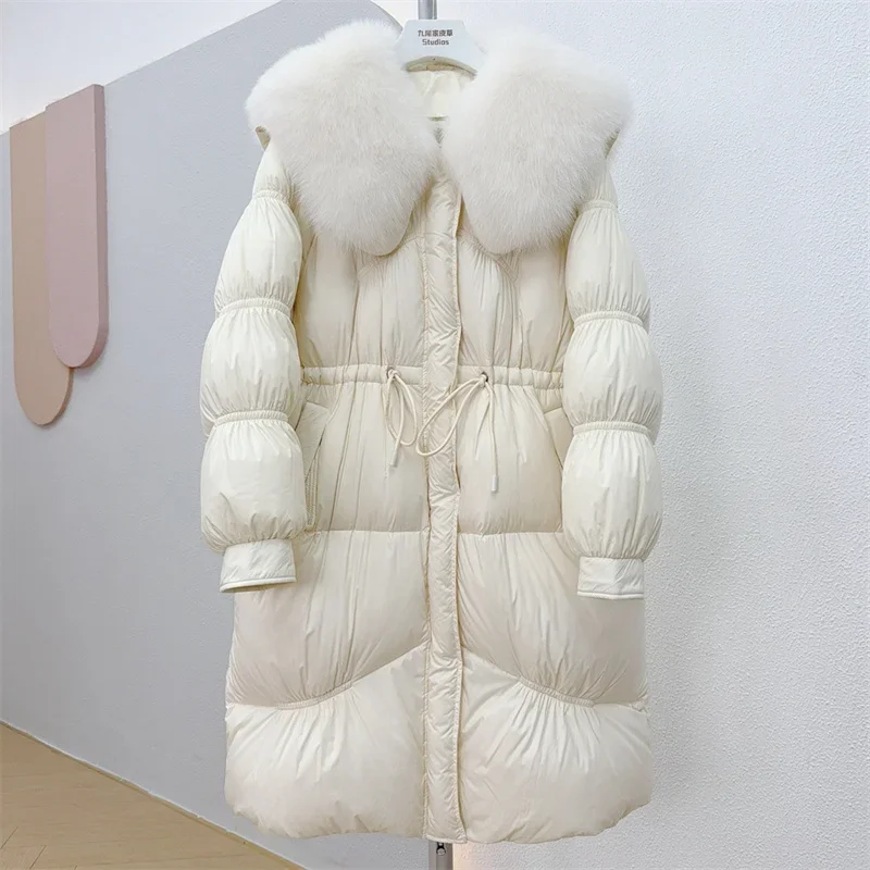 New 90% White Goose Down Jackets Thick With Big Real Natural Fox Fur Collar Puffer Jacket Winter Warm Coats