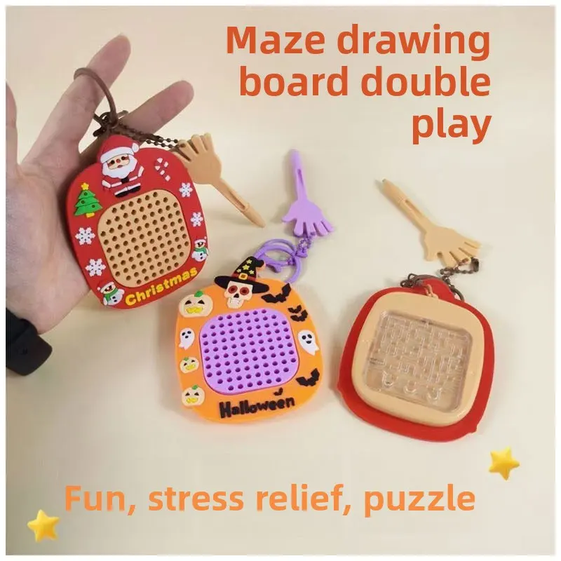 Santa Claus Halloween magnetic steel ball drawing board keychain, creative graffiti toy, children's stress relief pendant