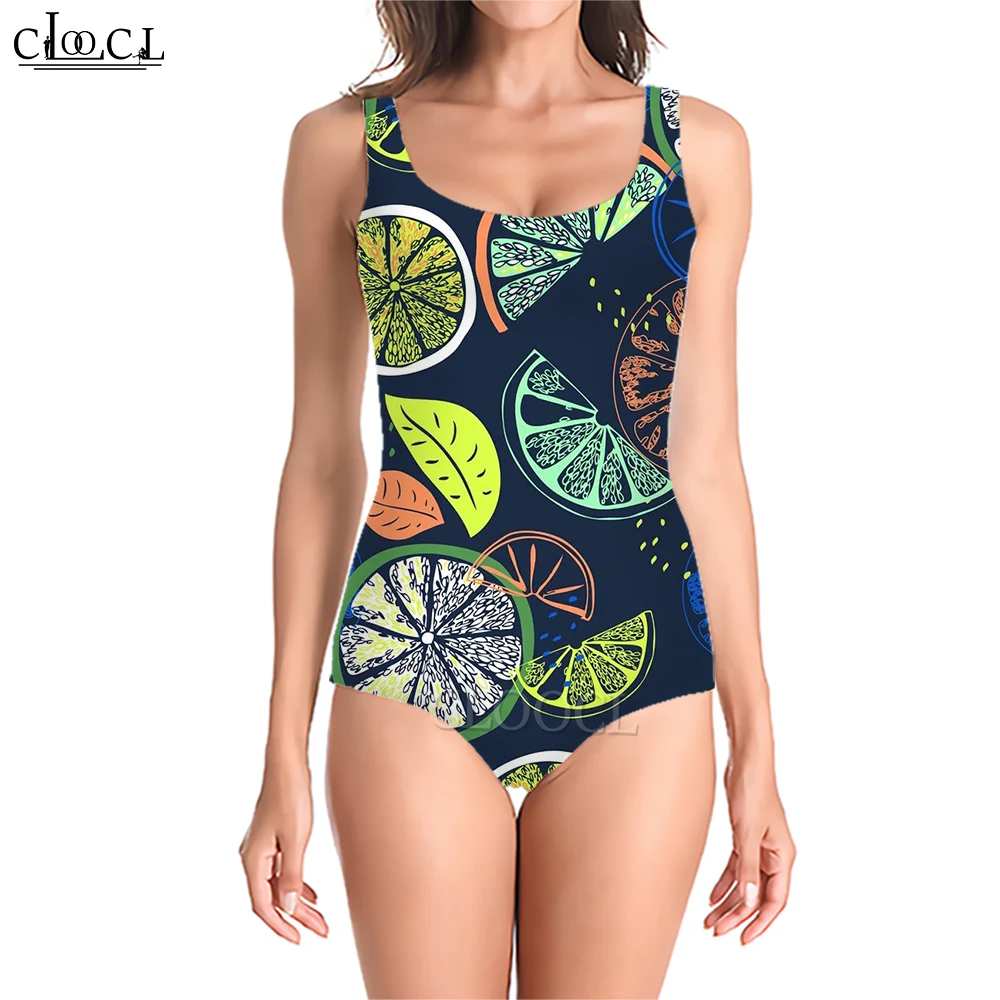 CLOOCL Beach One-Piece Swimwear Orange Printed Sportswear Bathing Backless Swimsuit Harajuku Style Clothing