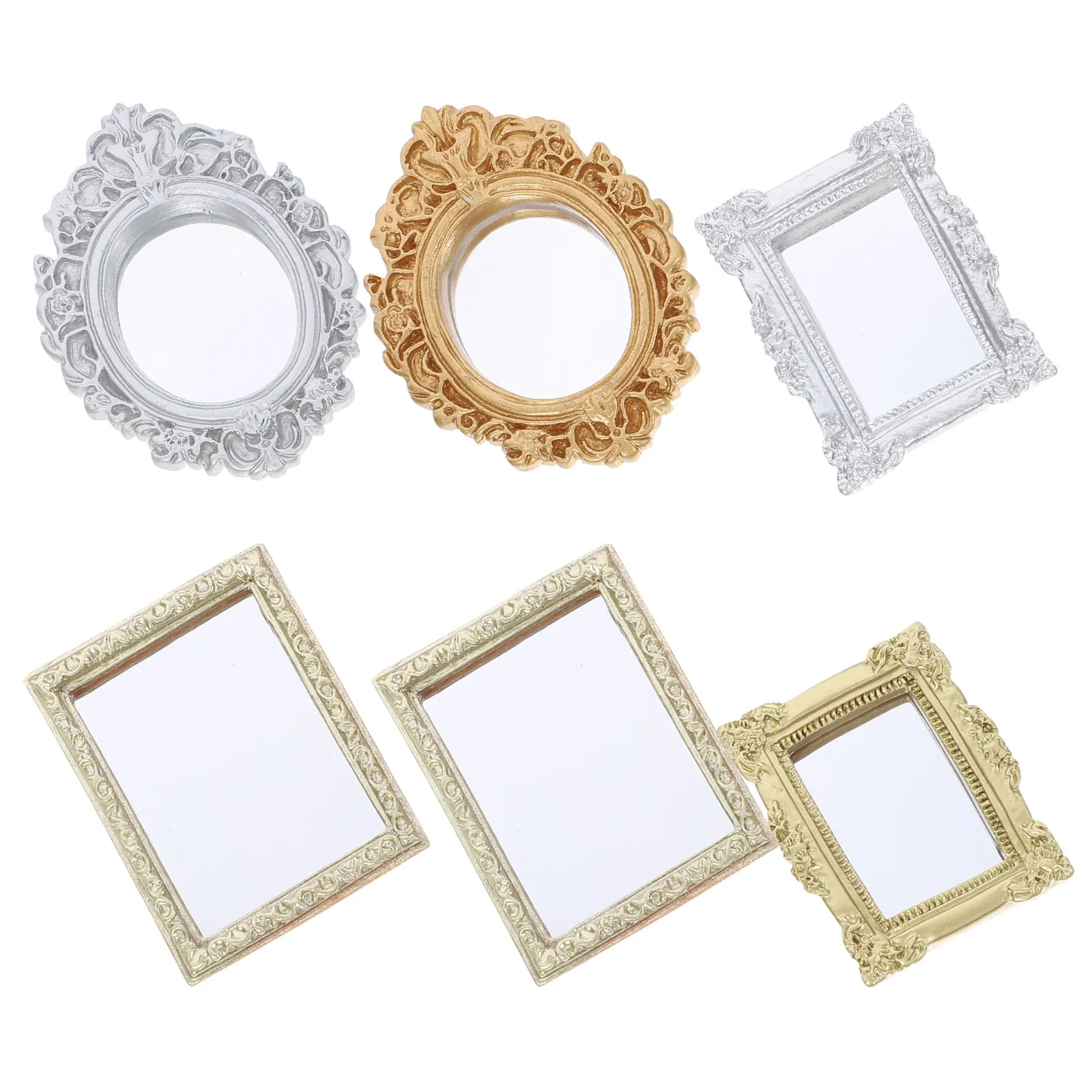 

6Pcs Vintage Miniature Mirrors Ornate Resin Frames Small Decorative Mirrors for Dollhouse Bedroom Bathroom European Style Mini