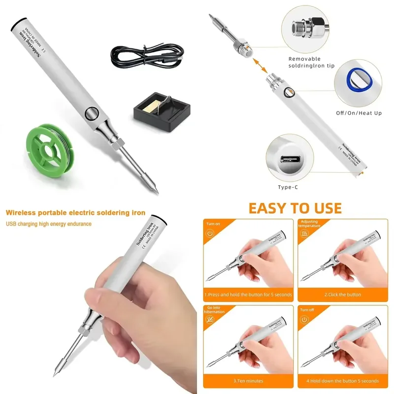 Power 8~10 Watts Adjustable Temperature Range 330℃~450℃ Rechargeable Cordless Mini USB Electronic Soldering Iron Tools Kit
