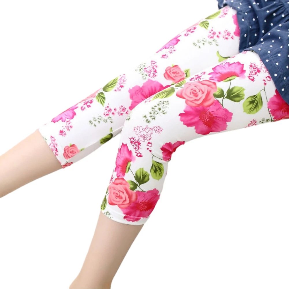 Toddler Girls Stretch Leggings 3/4 Length Pants Kids Summer Soft Trousers