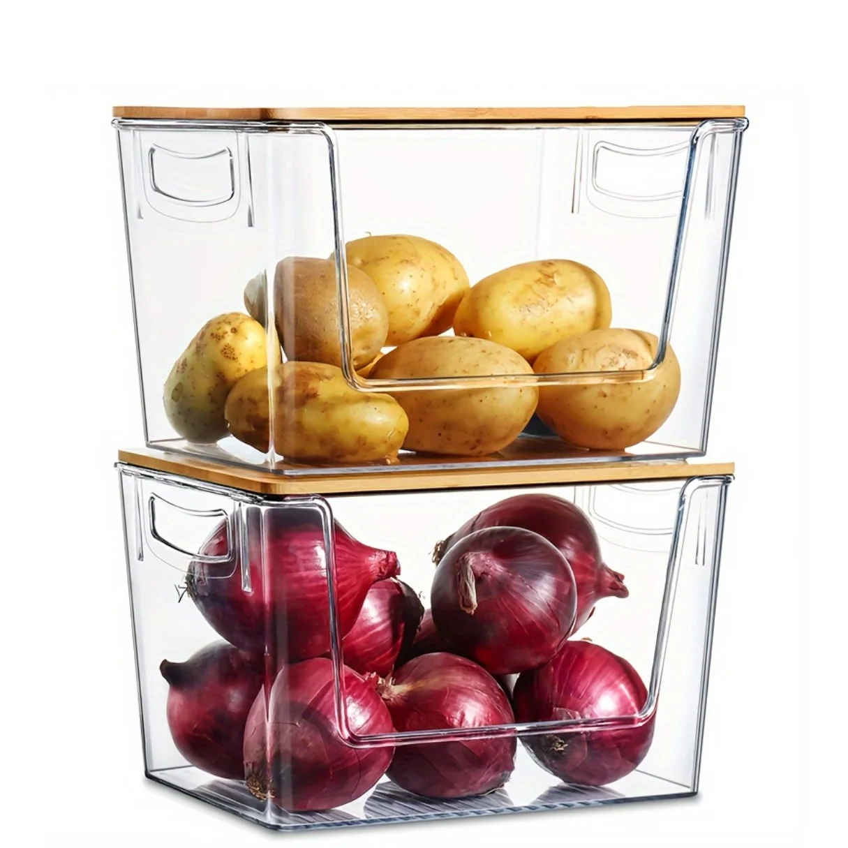 

Stackable Kitchen Storage Bins with Ventilation Holes, for Organizing Onions, Potatoes, Fruits & Vegetables, Plastic Pantry