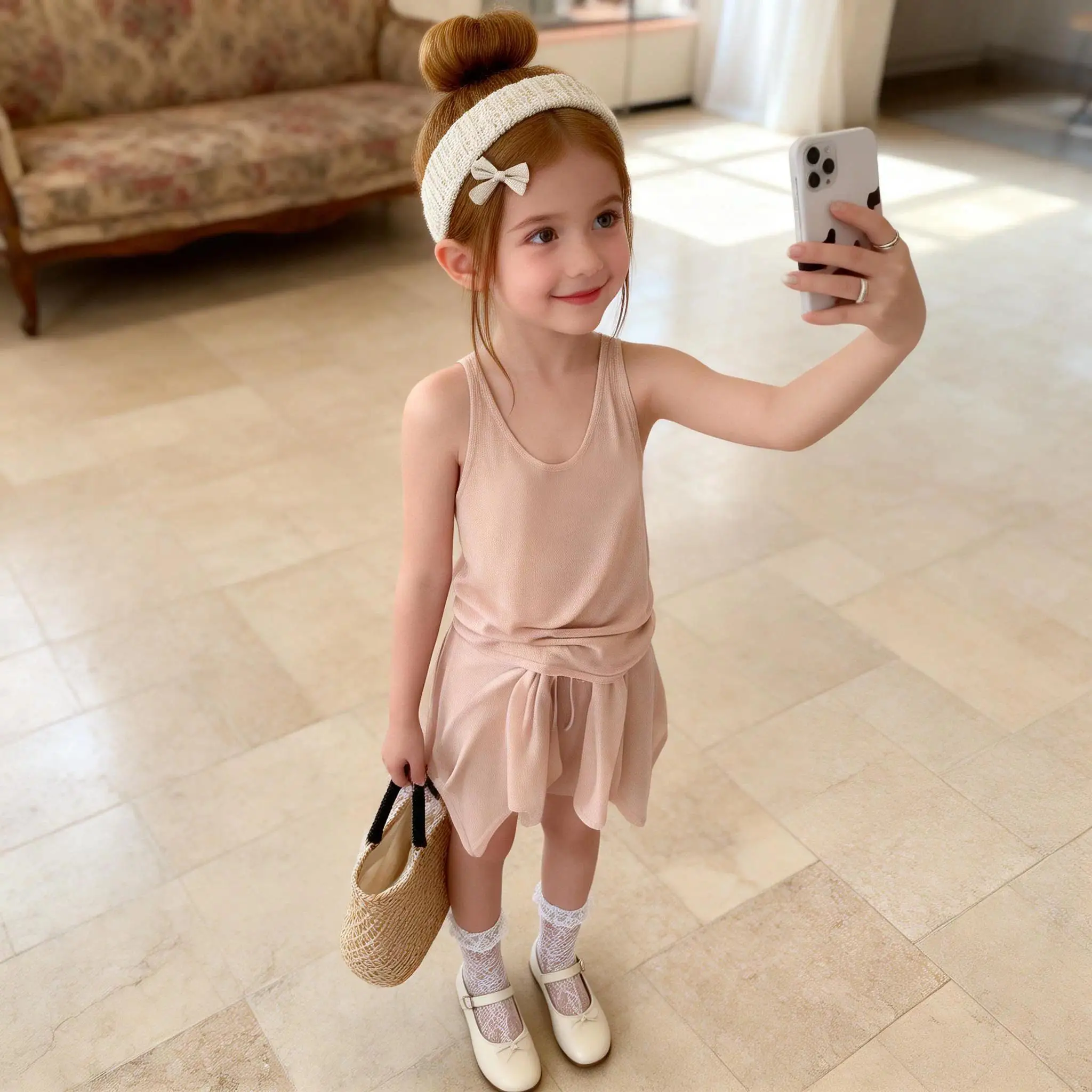 Girls Pink Knit Outfit Set, Cami Tank Top & Sun Protection Cardigan & Shorts, Summer Girls 3Pcs Knitted Set, Kids Girl Clothing