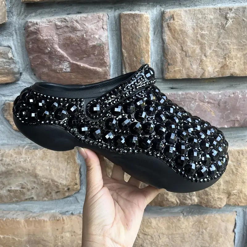 

Black New Original Women's Shoes Fashion Diamond-encrusted Platform EVA Hole Shoes Women's Slippers