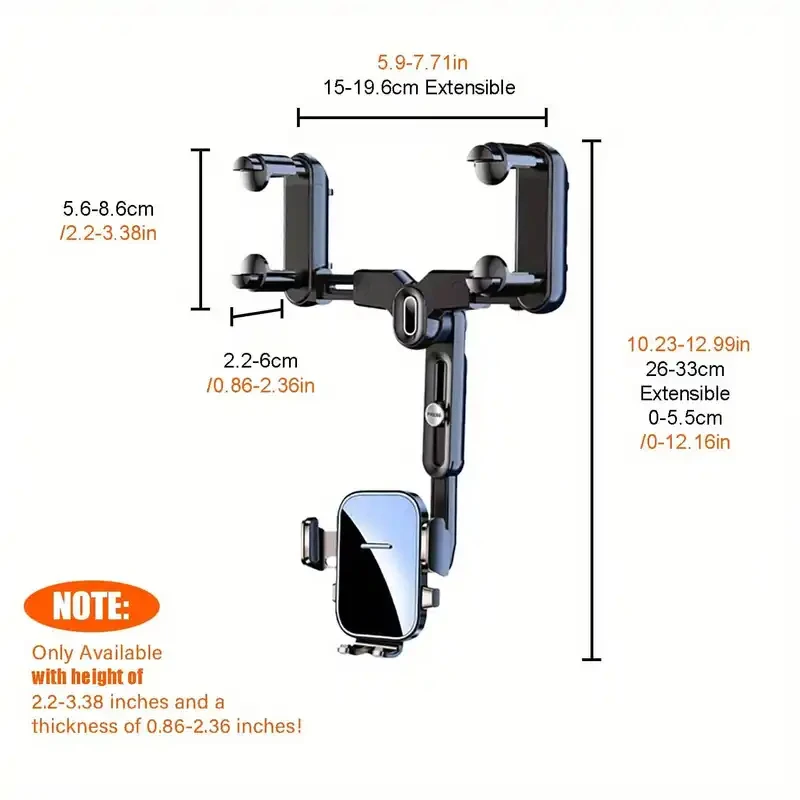 High Quality 360° Rotatable Retractable Car Rearview Mirror Phone Holder, Multifunctional Adjustable Universal Mount