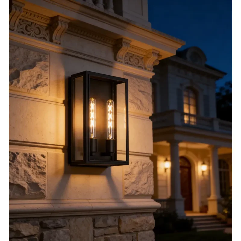 Modern IP65 Waterproof LED Matte Black Cylinder/Square Garden Outdoor Wall Light Polycarbonate Diffuser Light Sensor Dimmable