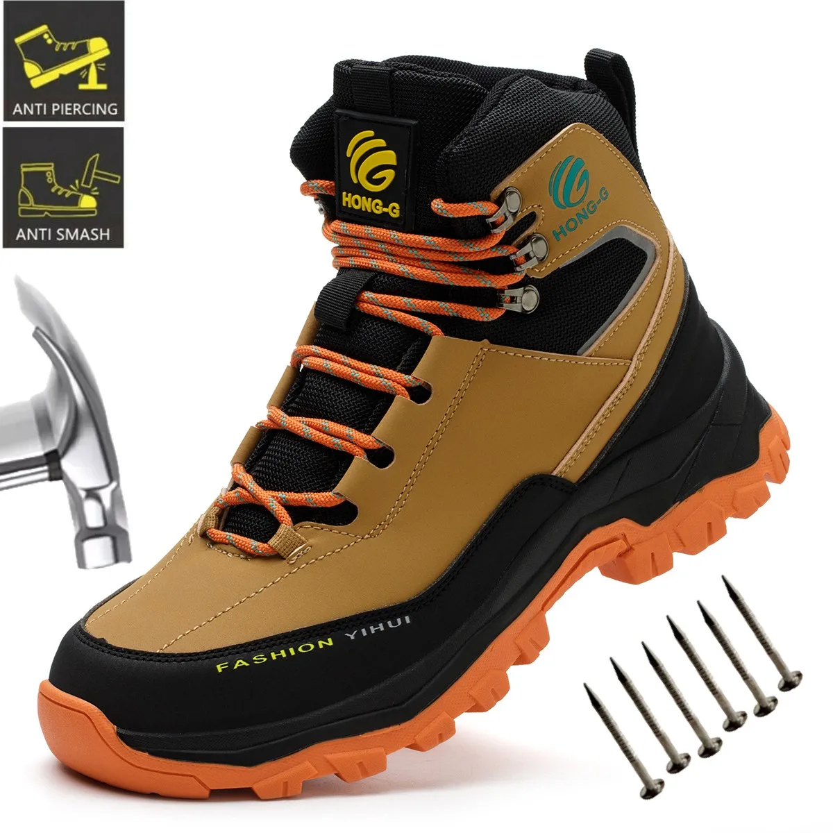 

Men's Waterproof Steel Toe Work Boots, Anti Smashing, Anti Piercing, Non-slip, Indestructible Shoes, Male Outdoor Safety Boots