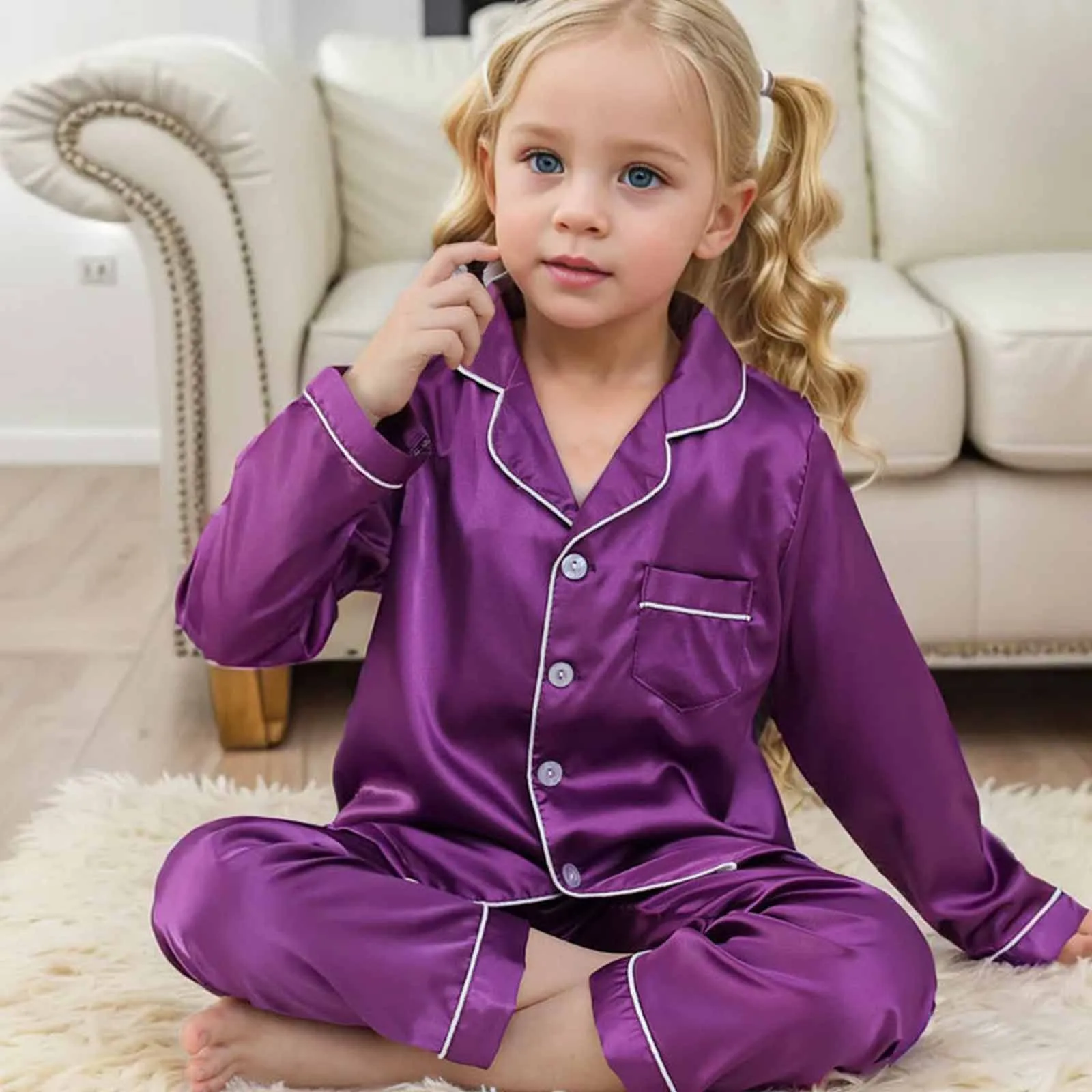 

Children New Pajamas Two-Piece Set Homewear Boys And Girls Pajamas Spring And Autumn Loose Thin Section Of Ice Silk Homewear Set