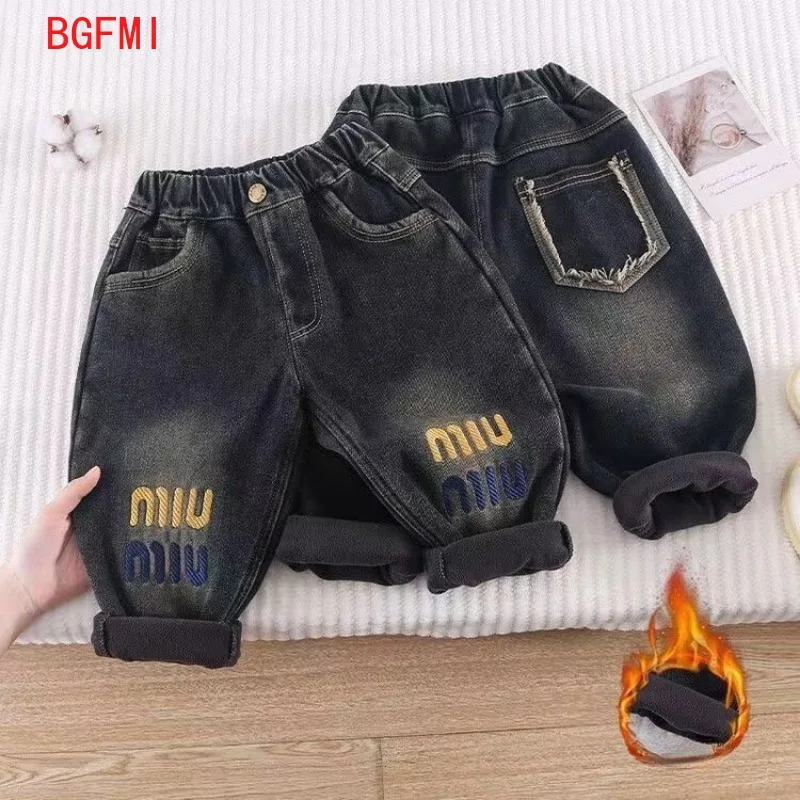 

Korean Children's Loose Velvet Infant Bottoms Jeans for Girls Baby Warm Thick Denim Pants for Boys Winter Trousers for Teenagers
