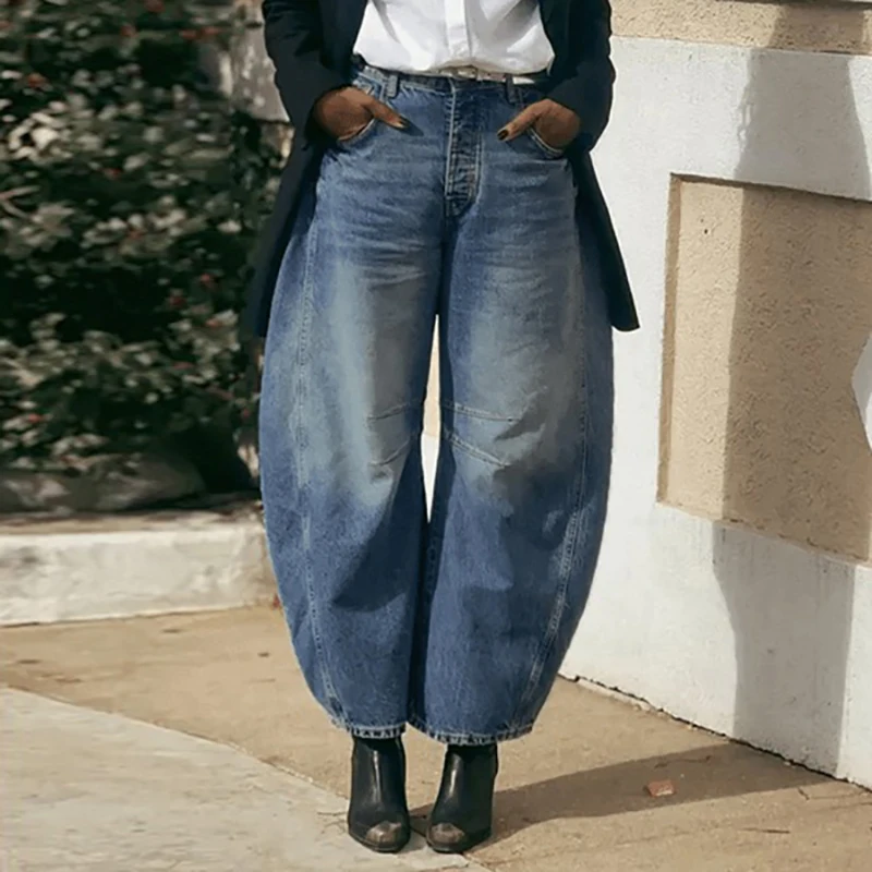

Women's Harem Baggy Jeans Pants 2025 New Stylish Vintage Mom Casual Denim Bottoms for Woman Autumn Winter Pleated Clothes