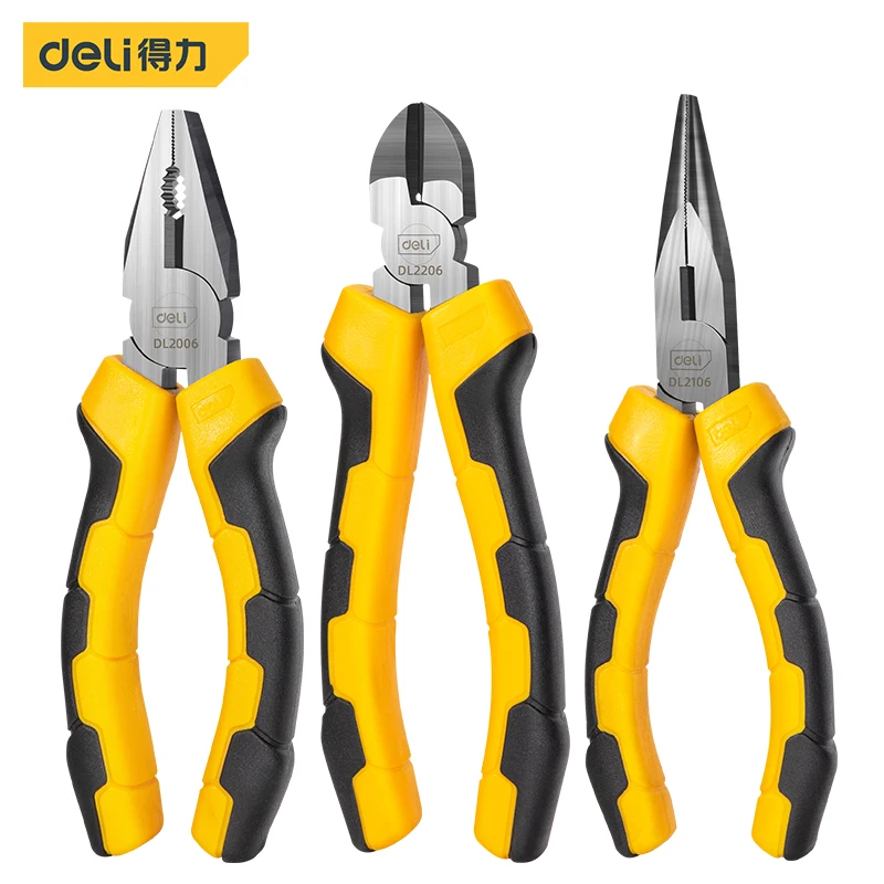 

Deli Cutting Pliers Set Wire Stripping Crimping Tool Cable Cutter Stripper Long Nose Diagonal Clamp Multitools Repair Tools