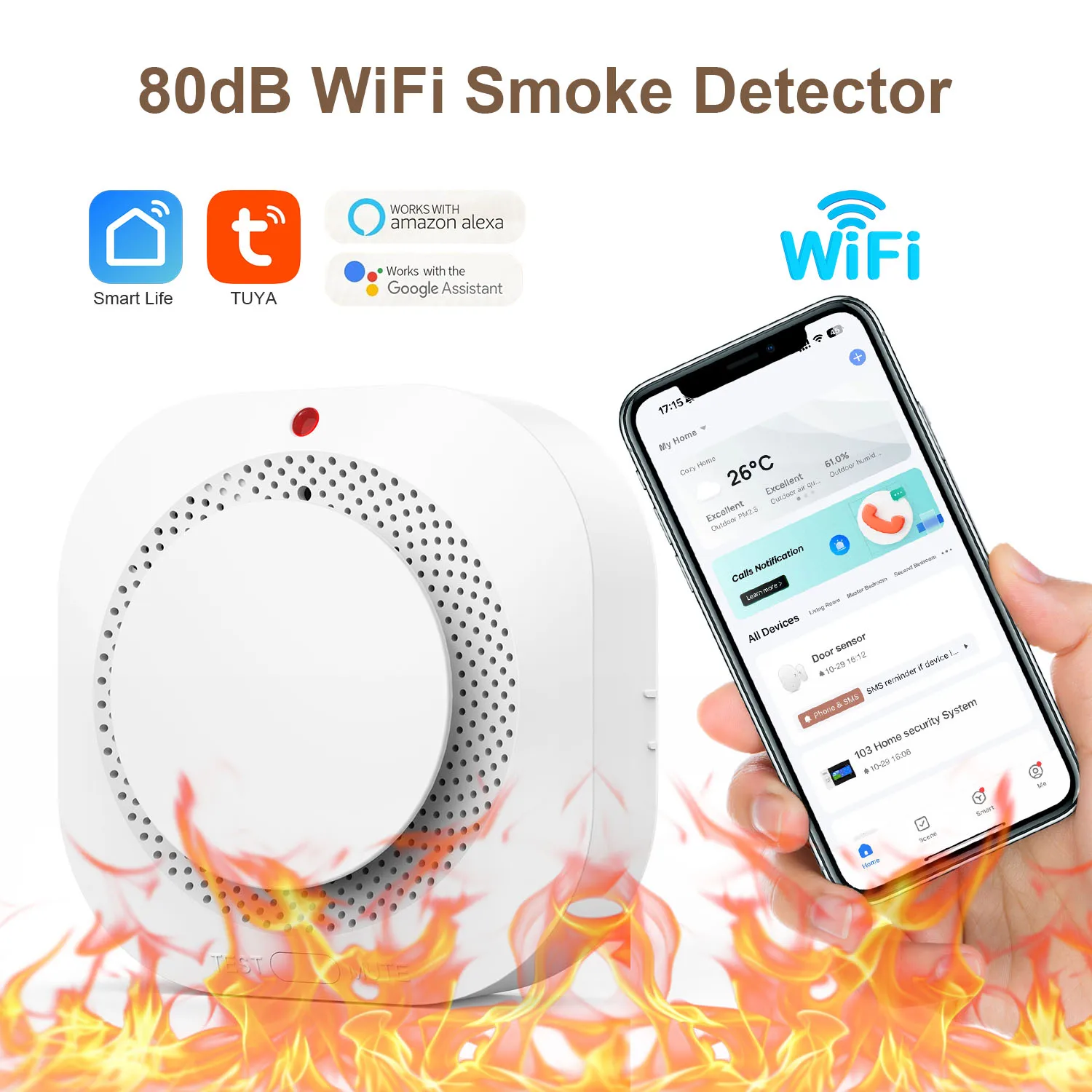 

SmartLife Mini Smart Smoke Detector WiFi Fire Sensor for Home Security Protection with Tuya Integration
