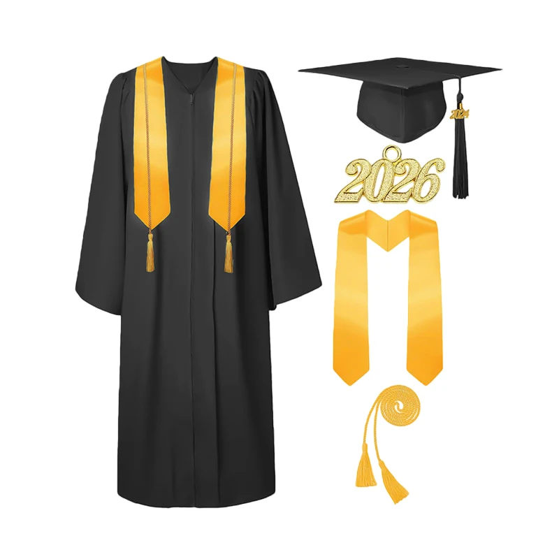 2026 Adult Graduation Costume Bachelor Degree Gown Academinc Uniform Boy Gilr Graduation Photography Performance Robe Hat Set