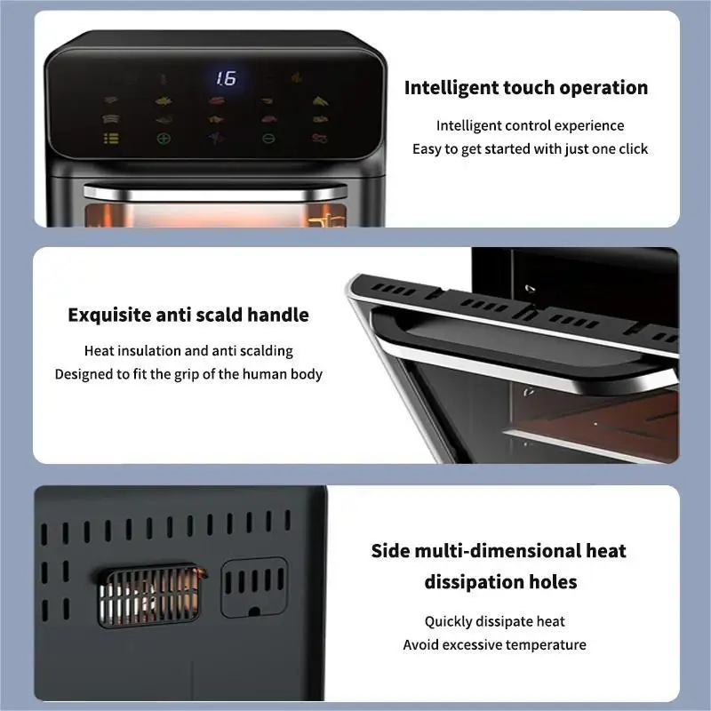 مقالي هوائية كهربائية بسعة كبيرة 10 لتر، مطبخ منزلي أوتوماتيكي خالي من الزيت 360 درجة ° فرن الخبز الحراري المقلاة العميقة بدون زيت