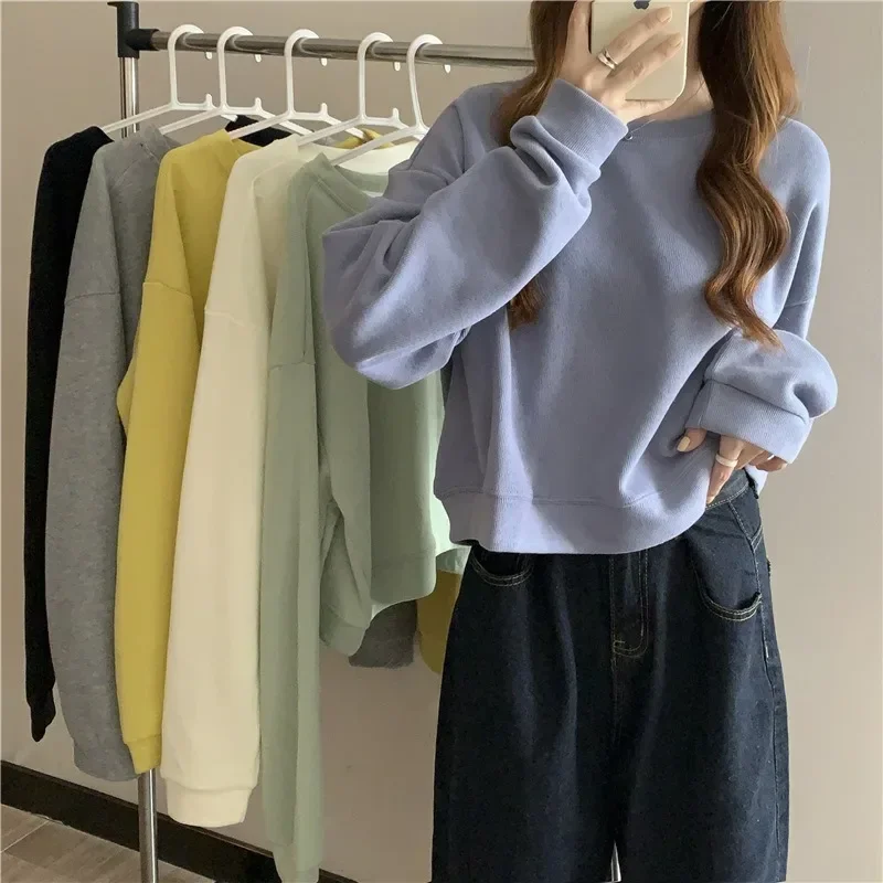 Women's T-shirt Long Sleeve Tops Sweatshirt Pullover Clothing Korean Fashion Female Blouse Soild 2024 New Spring Autumn Winter