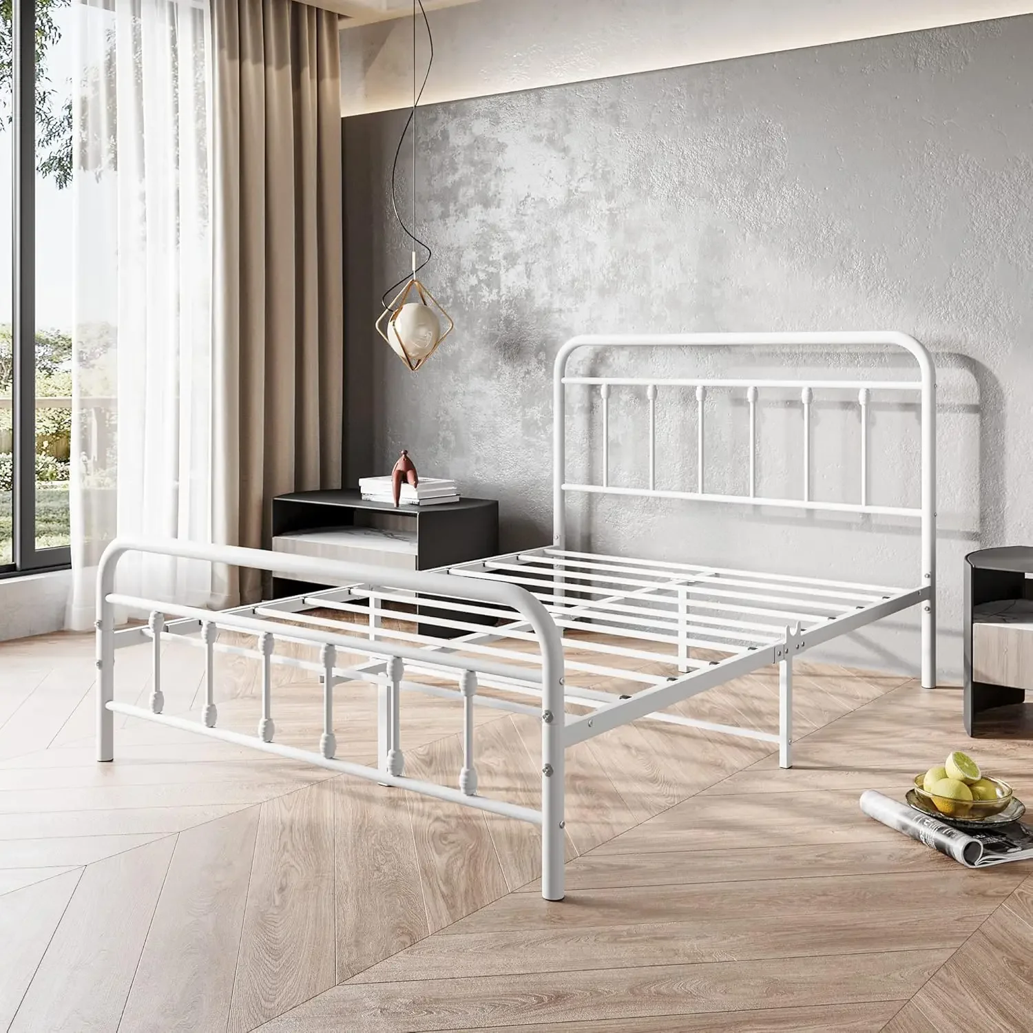 Full Size Bed Frame with Headboard and Footboard Mattress Heavy Duty Metal Platform Bed Frame Steel Slat Support