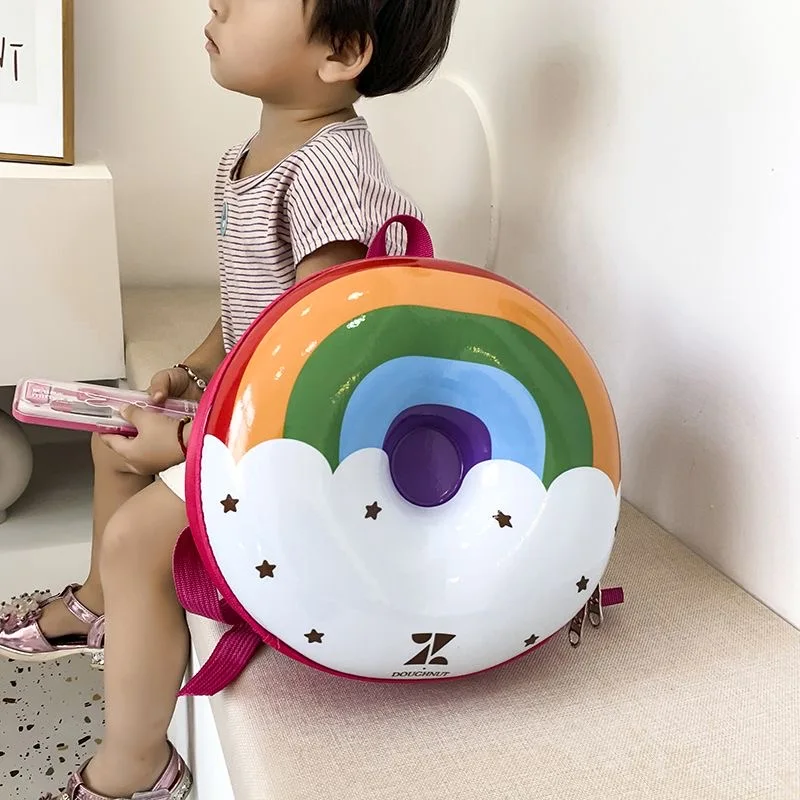 Kids Cartoon Backpack Crianças Boy Girl Schoolbag Lovely Rainbow Donut Bagpacks Multi-funcional Crianças Kids Festival Presentes