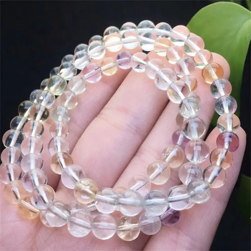 11MM Natural Five Element Crystal Triple Circle Bracelet Fashion Energy Stone Reiki Healing Crystal Strand Fengshui Gift 1PCS