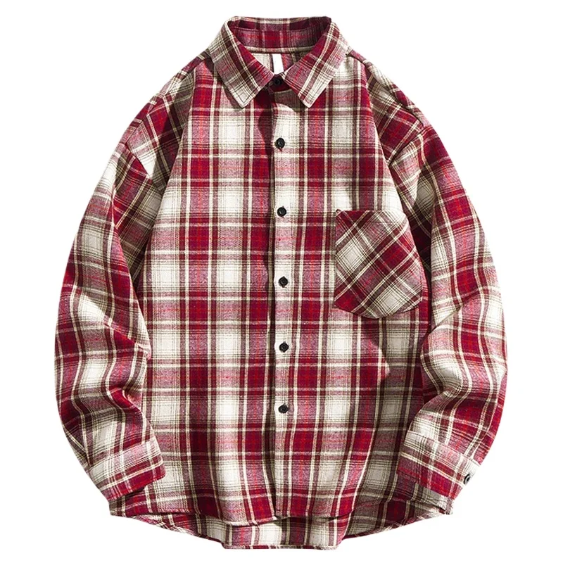 

Long Sleeve Cardigan Plaid Shirts Loose Hip Hop Clothes Vintage Japanese Casual Pocket Desinger Oversized Shirt Harajuku Jacket