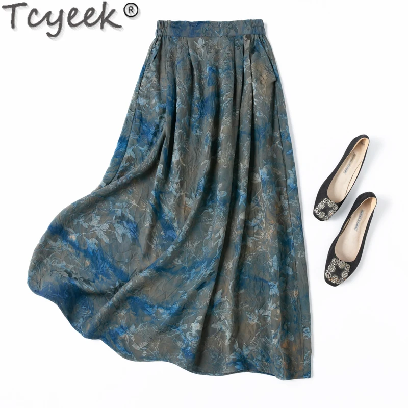 Tcyeek High-end 100% Mulberry Real Silk Skirts Women's Skirt Spring Summer Clothes Elegant Skirts for Women Faldas Para Mujeres