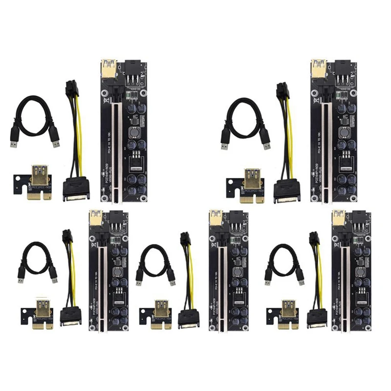 5Pcs VER009S Plus PCI Express 1X To 16X PCI-E Riser Card SATA 6Pin Power 0.6M USB 3.0 Cable For BTC LTC Mining