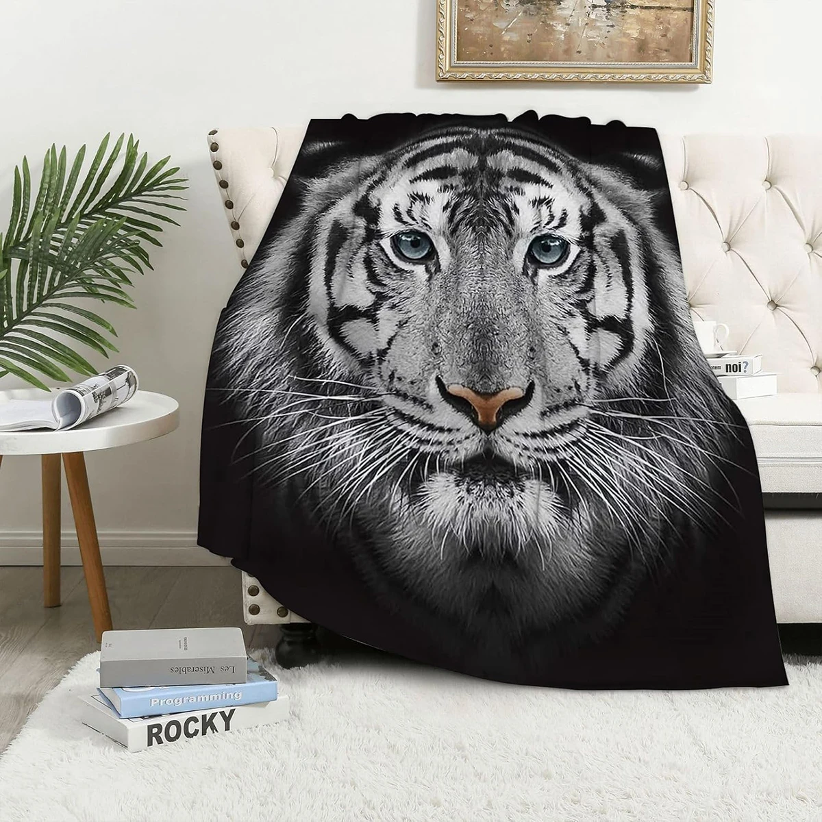 1pc tiger animal 3D digital printing thickened flannel blanket, warm, skin-friendly, suitable for office home travel camping