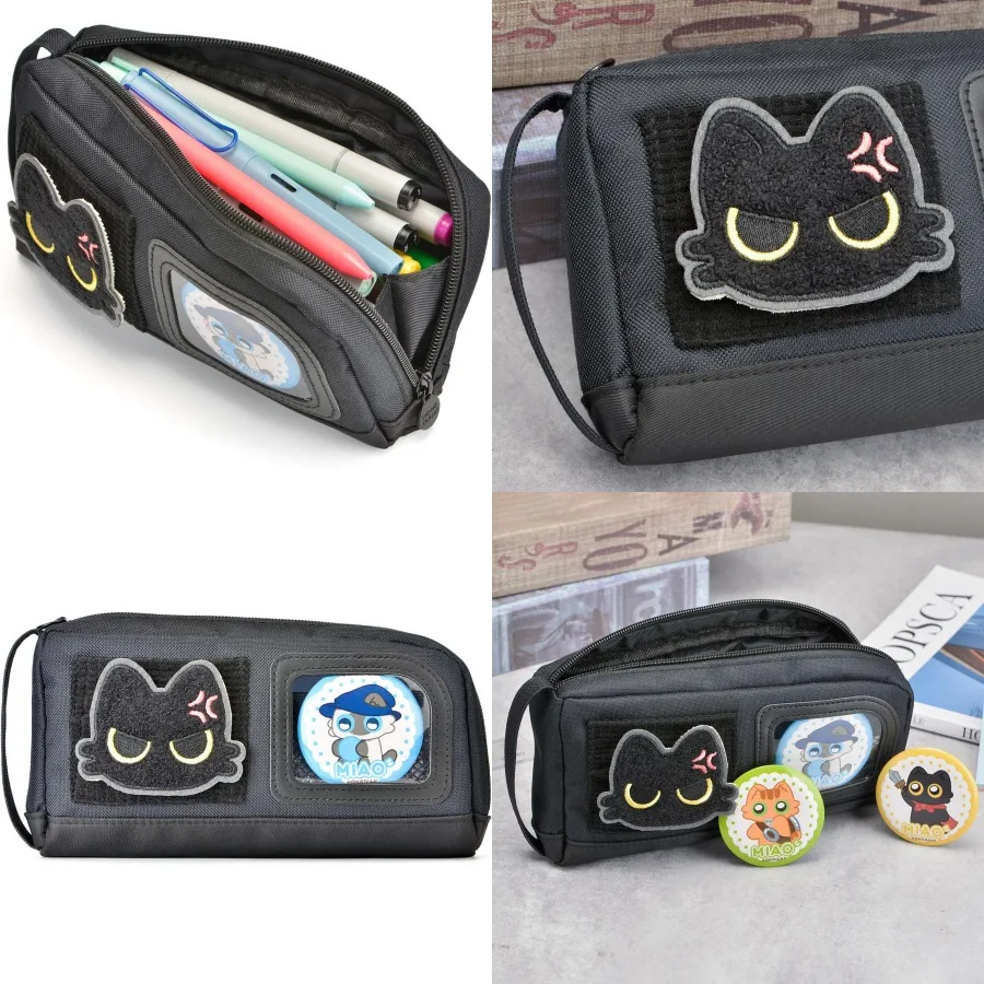 

Large Capacity Pencil Case with Adorable Cat Design for Teen Girls and Boys Featuring Magic Sticker and Decoration Badges Ideal