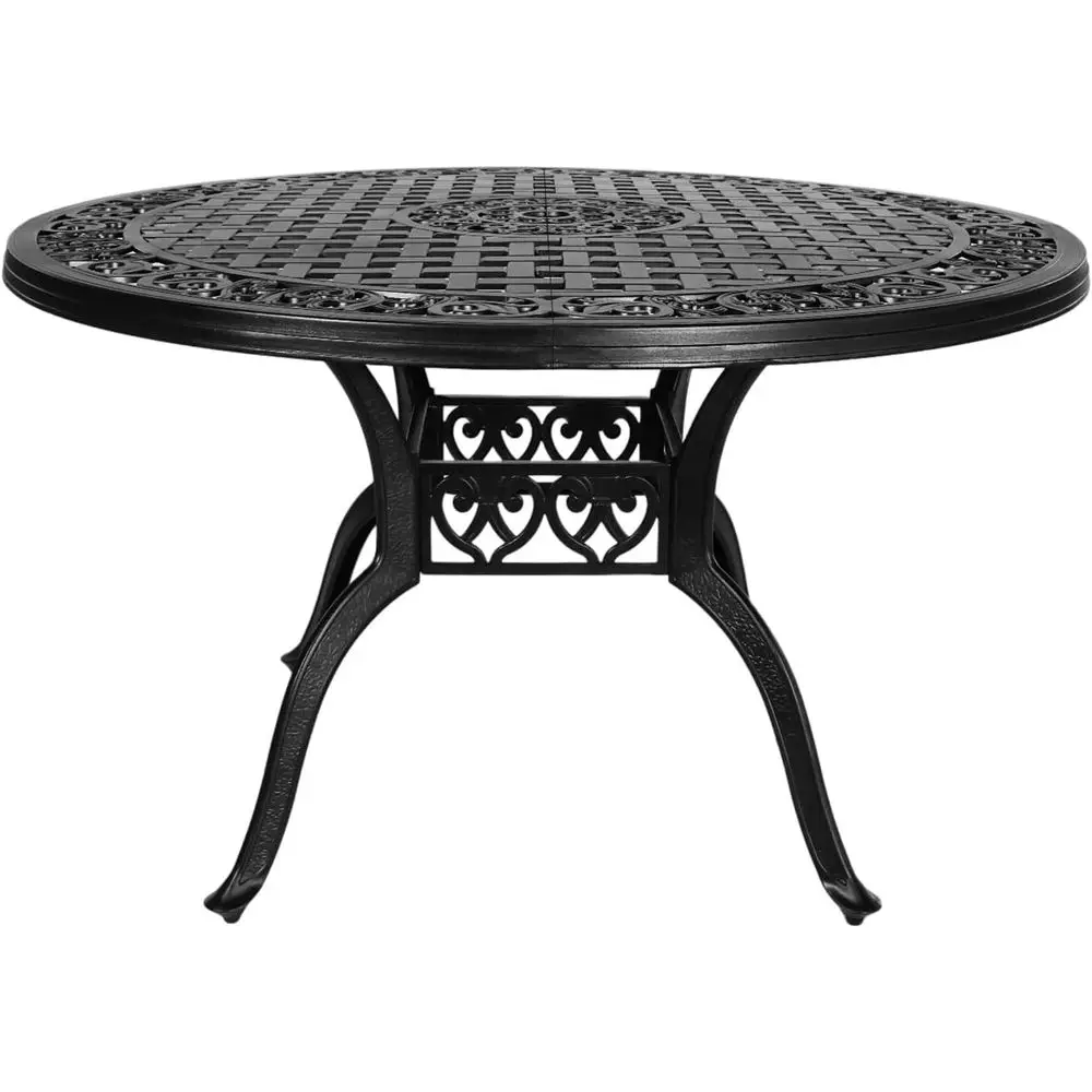 

48 Round Outdoor Bistro Dining Table, 4-6 Seater with Umbrella Hole, Black Metal Patio Table for Garden, Yard