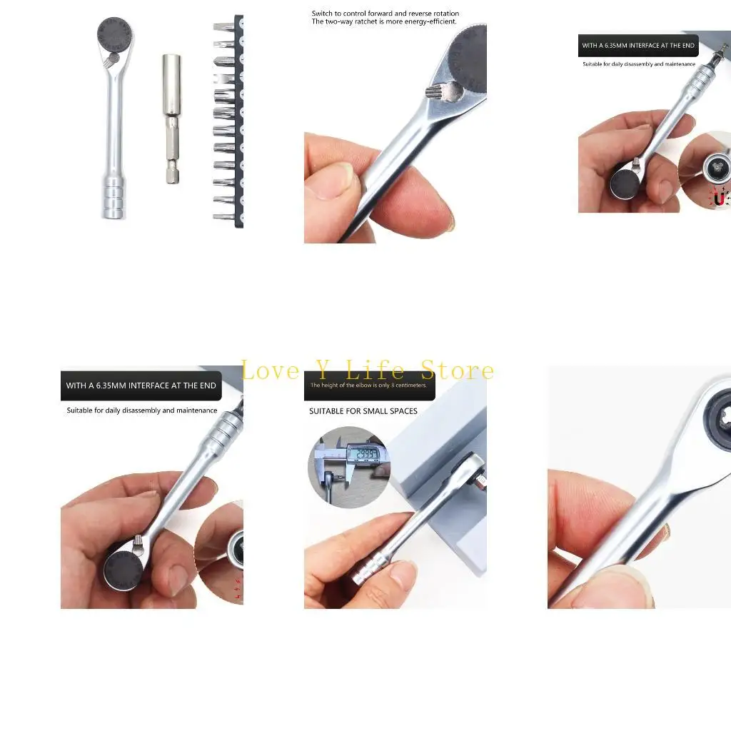 

L74C Double Tip Ratchet Screwdriver 1/4 Drive Ratchet Handle Steel Construction Lightweight Portable Hand Tool