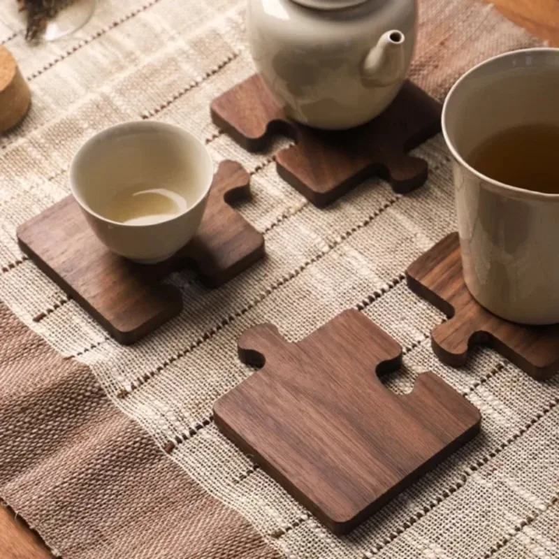 Holz puzzle Untersetzer kreative Puzzle Trink matten hitze beständige natürliche Desktop-Dekorationen für Kaffee Tee tassen Home Office