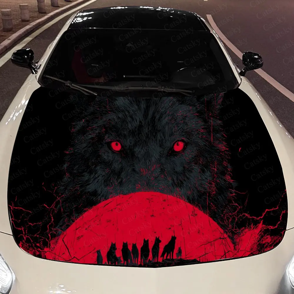 

Red Eyed Wolf and Wolf Pack Auto Cover Sticker, Waterproof and Self-adhesive Auto Hood Decal, Auto Vinyl Wraps, Cool Car Exterio