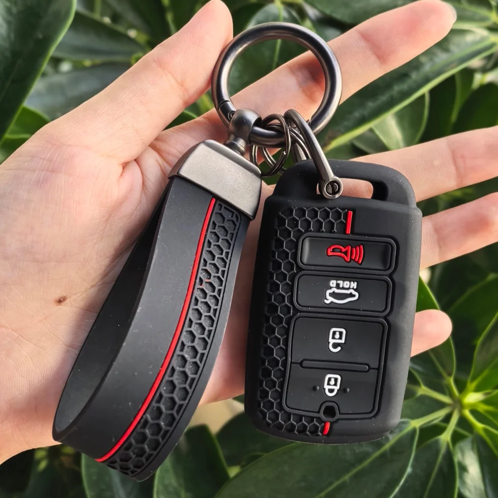 Silicone Key Fob Cover with Keychain for KIA Cadenza K9 K7 Sorento K900 New K7 Car Key 4 Buttons Protector Shell Rings