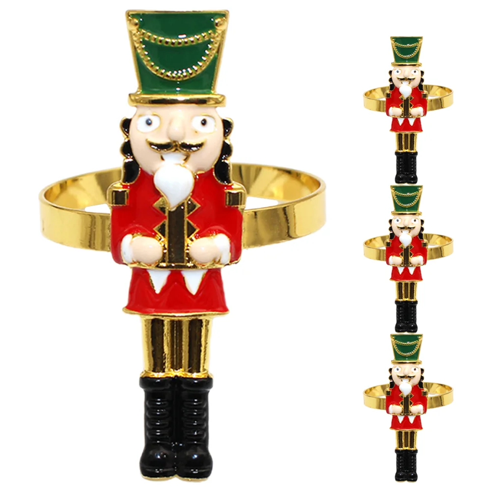 

4 Pcs Hotel Napkin Holders Christmas Decorations Outdoor Nutcracker Restaurant Ring Alloy Dining Table Elegant Man Cookies