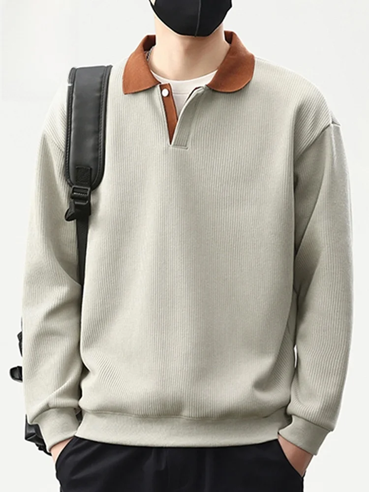 

Мужская толстовка с воротником, свободного кроя, с длинными рукавами, осенняя, модная, базовая, молодежная, повседневная, удобная, из хлопка и полиэстера