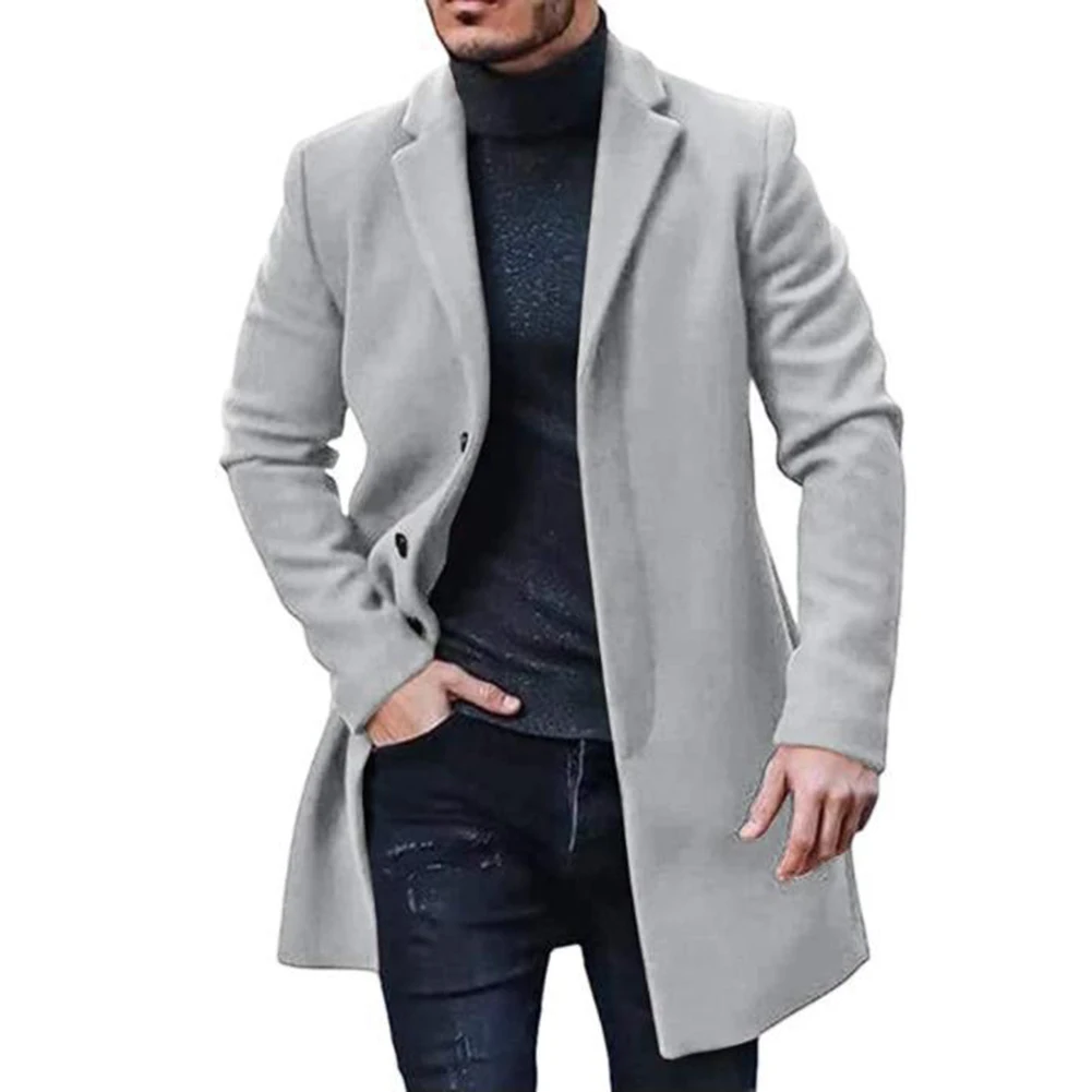 

Mens Casual Faux Woolen Outerwear Jacket with Buttonup Closure Long Sleeve and Turn Down Collar for Autumn and Winter