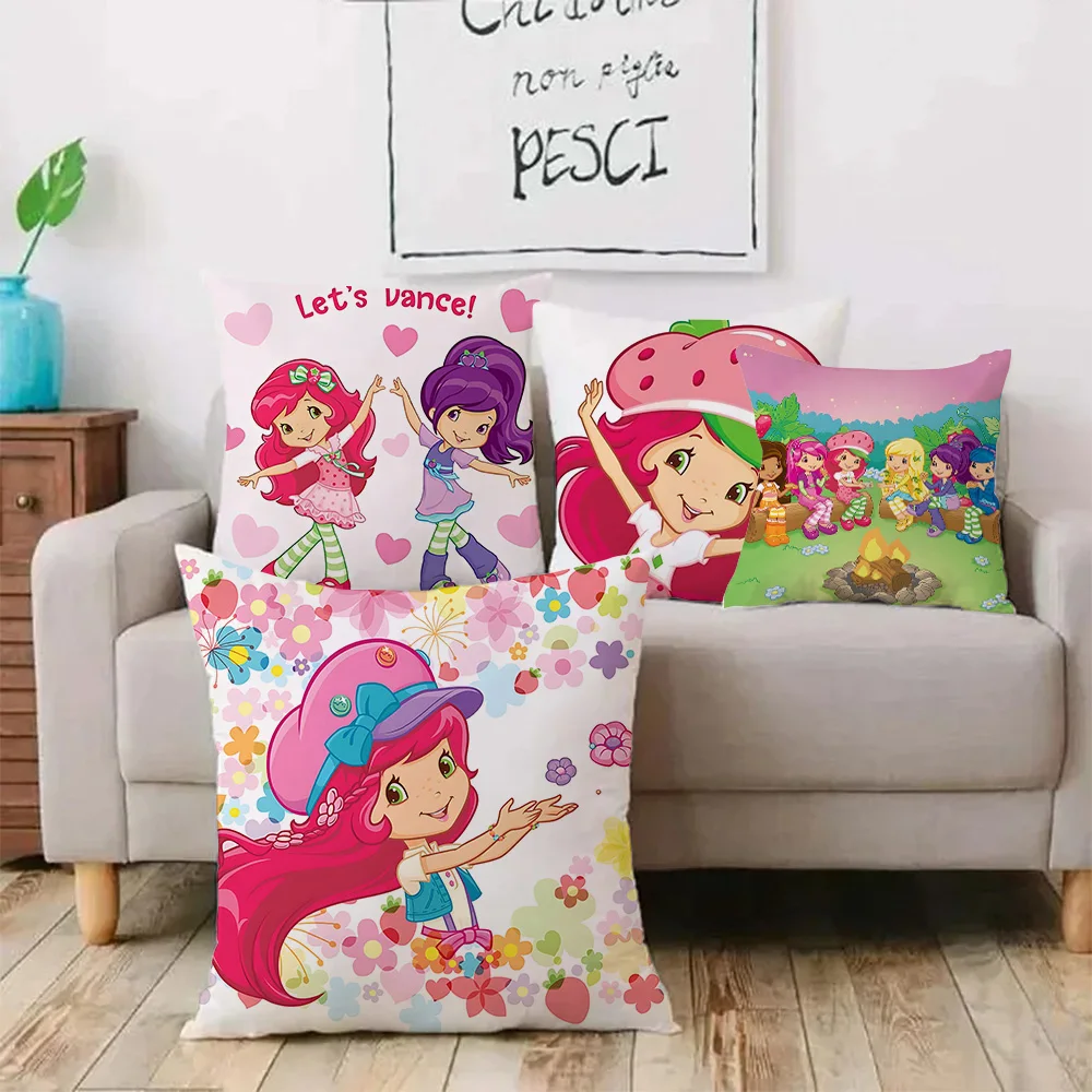 Poszewki na poduszki S-Strawberry S-Shortcake Cartoon Sofa Dekoracyjny dom Dwustronny nadruk Krótka pluszowa śliczna poszewka na poduszkę