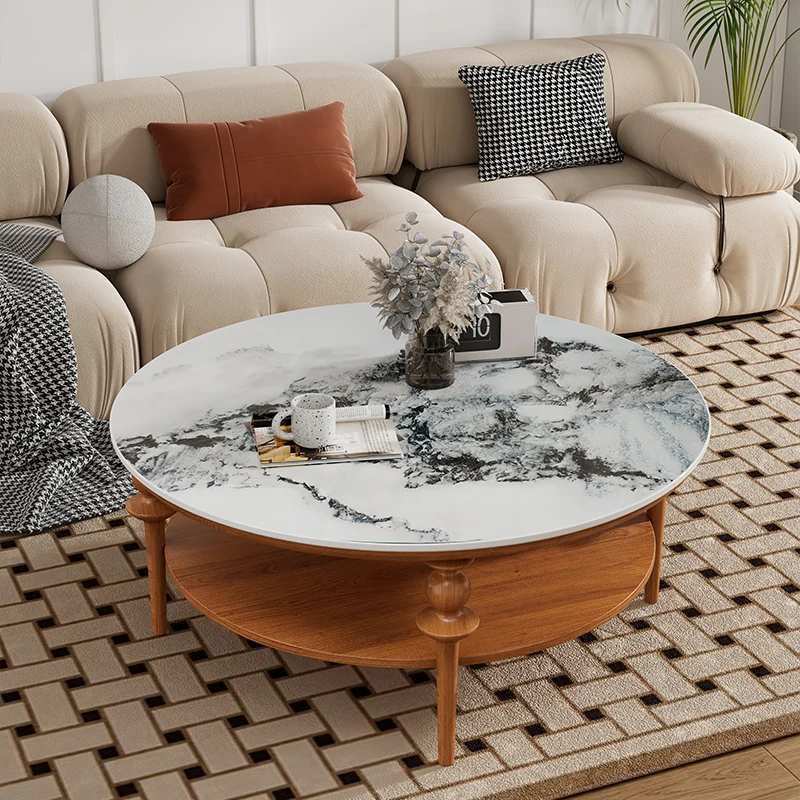 

TT-* solid wood round coffee table medieval small apartment simple light luxury rock slab living room household side table