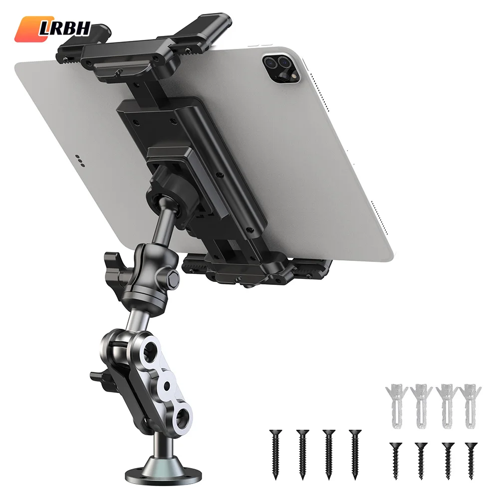 Image of Hochleistungs-Bohrbasis aus Aluminium, Tablet-Halterung, Armaturenbrett für Autohalterung, 360° ° Verstellbarer 2-stufiger Ständer für 4,7–12,9 Zoll iPad