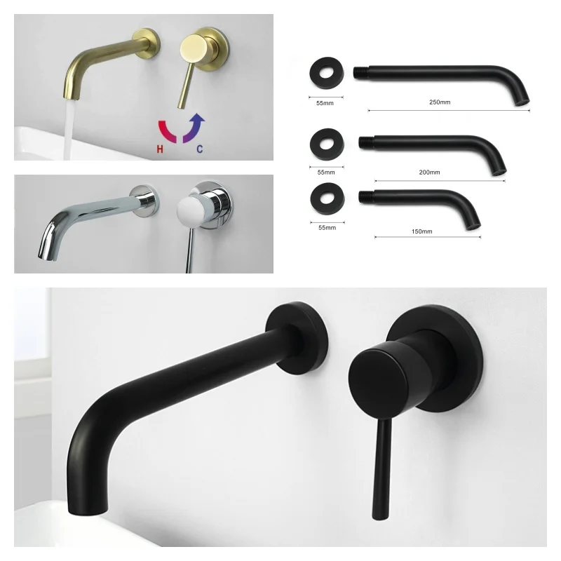 Brass High Quality 15CM 20CM. 25CM Water Outlet Single Handle Hot Cold Water Wall Mounted Embedded Bathroom Basin Faucet