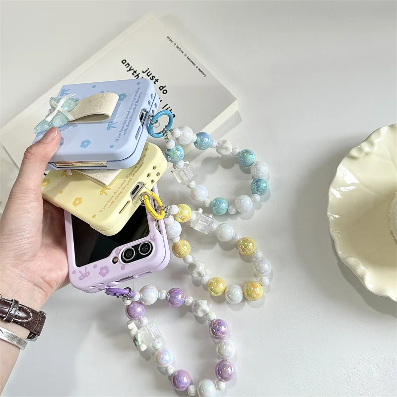 For Samsung Galaxy Z Flip 6 3 4 5 Case Z Flip6 ZFlip 6 ZFlip6 Ins Bow Flower Ring Bracelet Shockproof Back Cover