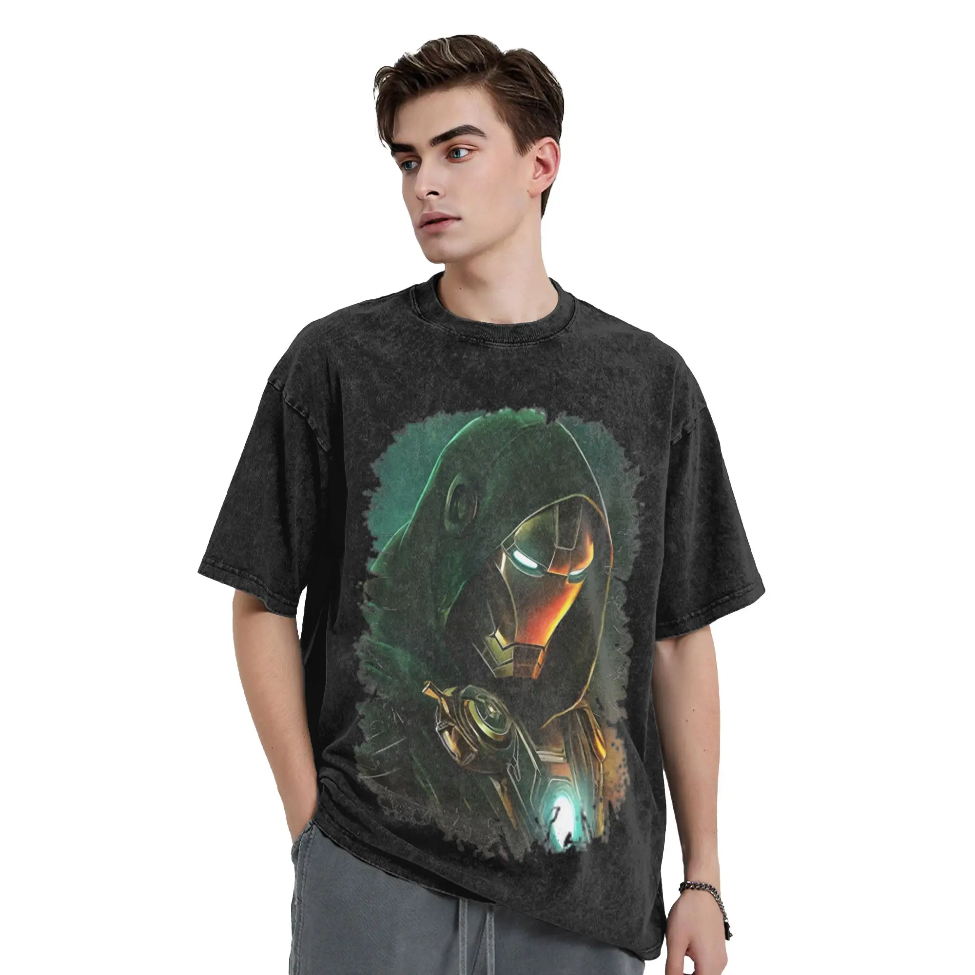 Dr Dooms Comics Washed T Shirt Streetwear Vintage T-Shirts  Tees Tops Men Women 100% Cotton Harajuku Summer